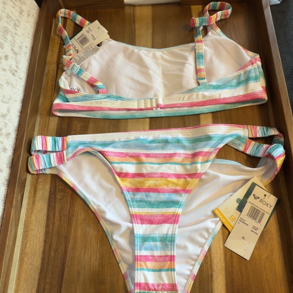 NWT ROXY Striped Multi Color Bikini Set XL - Picture 2 of 2
